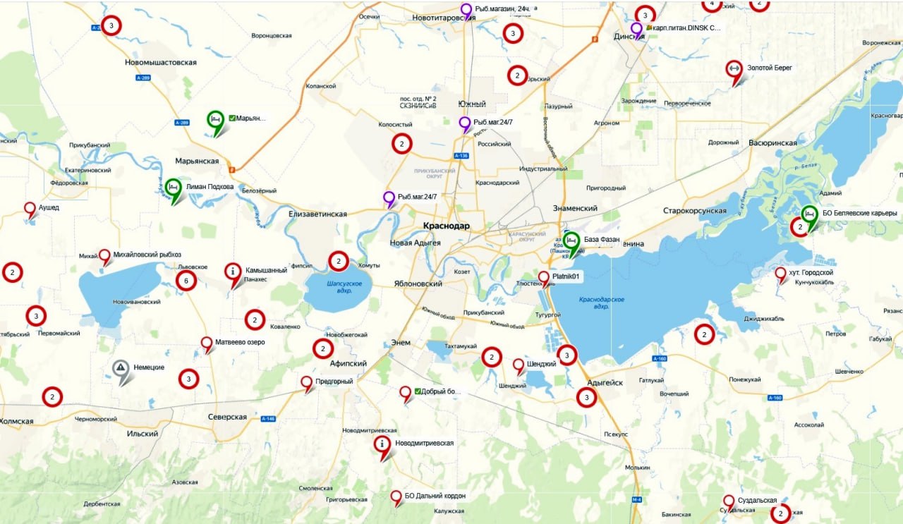 Карта платников по рыбалке в краснодарском крае адыгеи