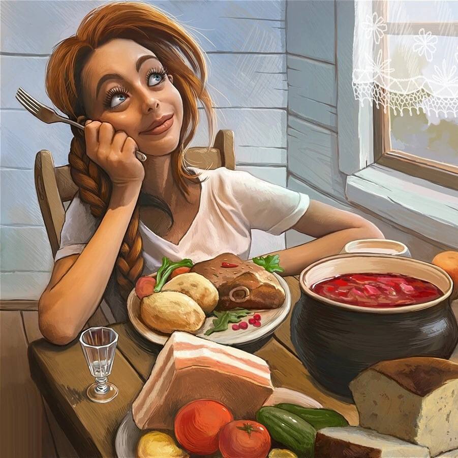 Картина девушка на кухне